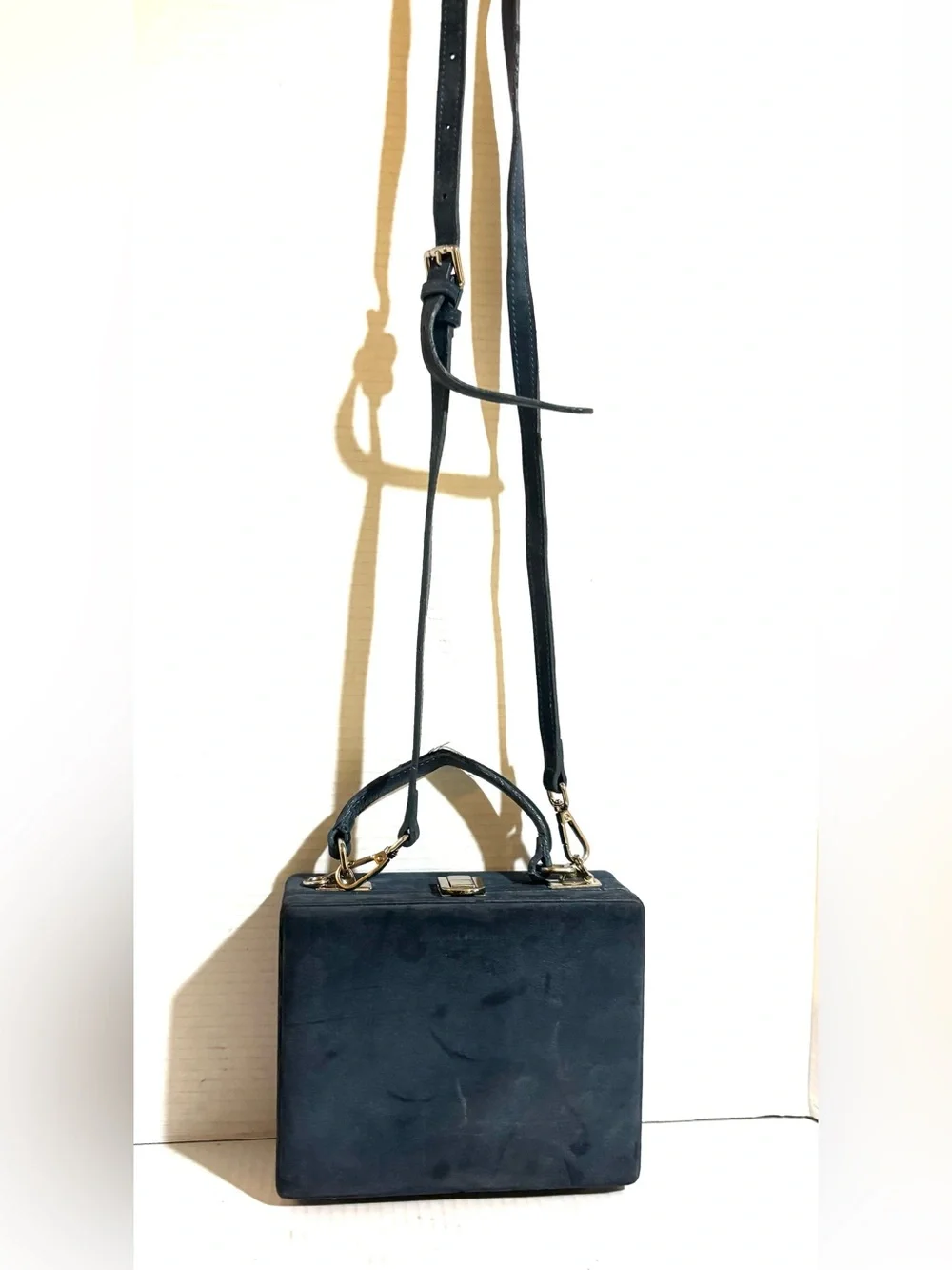 Brandon Blackwood Kendrick trunk navy  blue suede Top-Handle Crossbody Bag